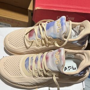 APL Beige Knit Sneakers with Pastel Tie-Dye Tongue